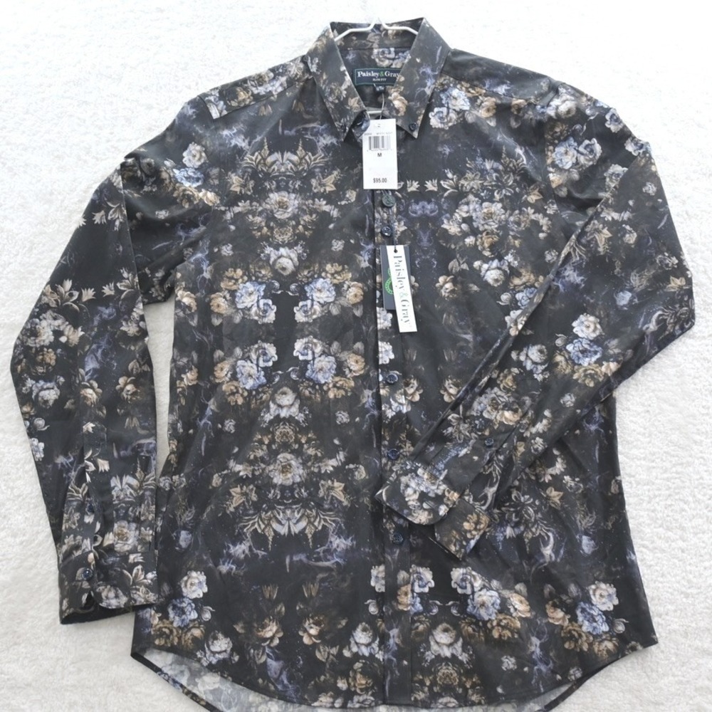 Paisley & Gray Mystic Night Floral Slim Fit Button Down Shirt Mens Medium NEW